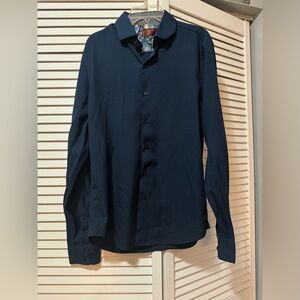 Consequence Shirt Mens Long Sleeve Paisley Navy Blue Button Up Size S